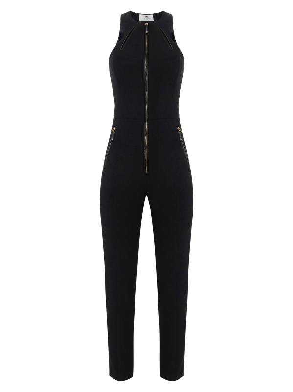 (送料・送料込)ELISABETTA FRANCHI クレープ ジャンプスーツ Elisabetta Franchi - クレープ・ジップ・ジャンプスーツ を