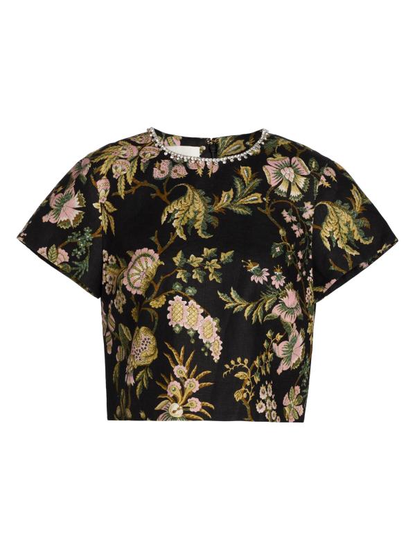 Hudson Floral Embellished Linen Crop Top