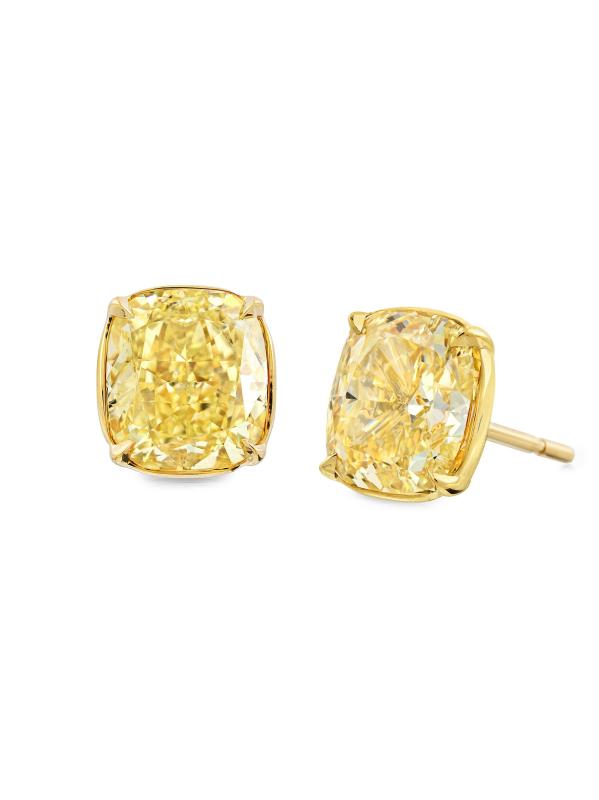 #2: أقراط مرصعة بالألماس الأصفر عيار 18 قيراط و6.03 TCW - أصفر