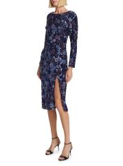 Marchesa Notte - 長袖スパンコールチュールカクテルミディ