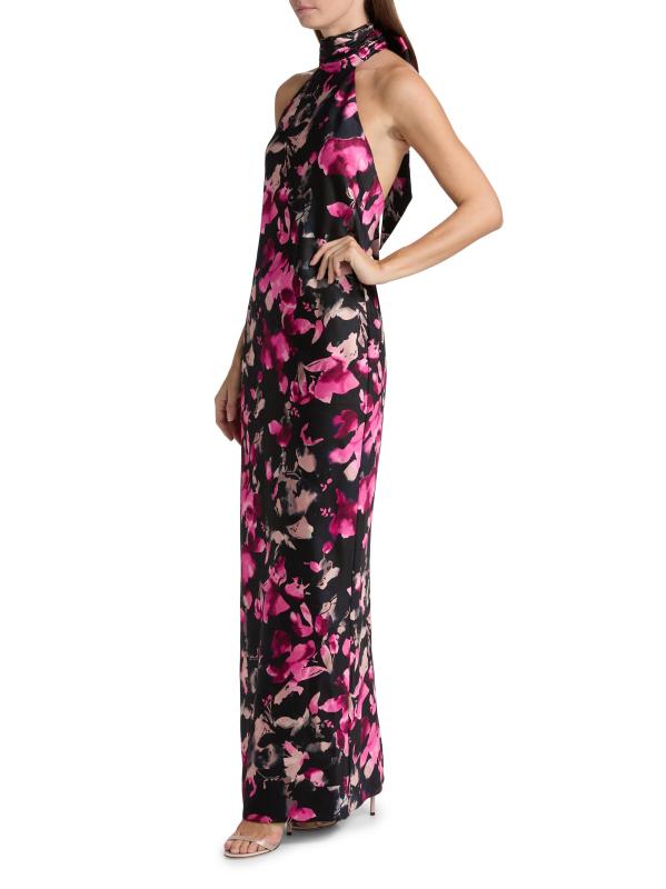 #3: فستان تاتيانا برقبة عالية من الساتان الزهري - زهور برية متعددة