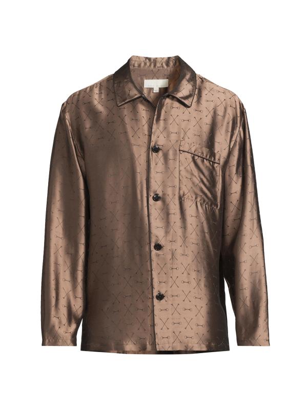 Jacquard Silk-Blend Button-Front Pajama Shirt