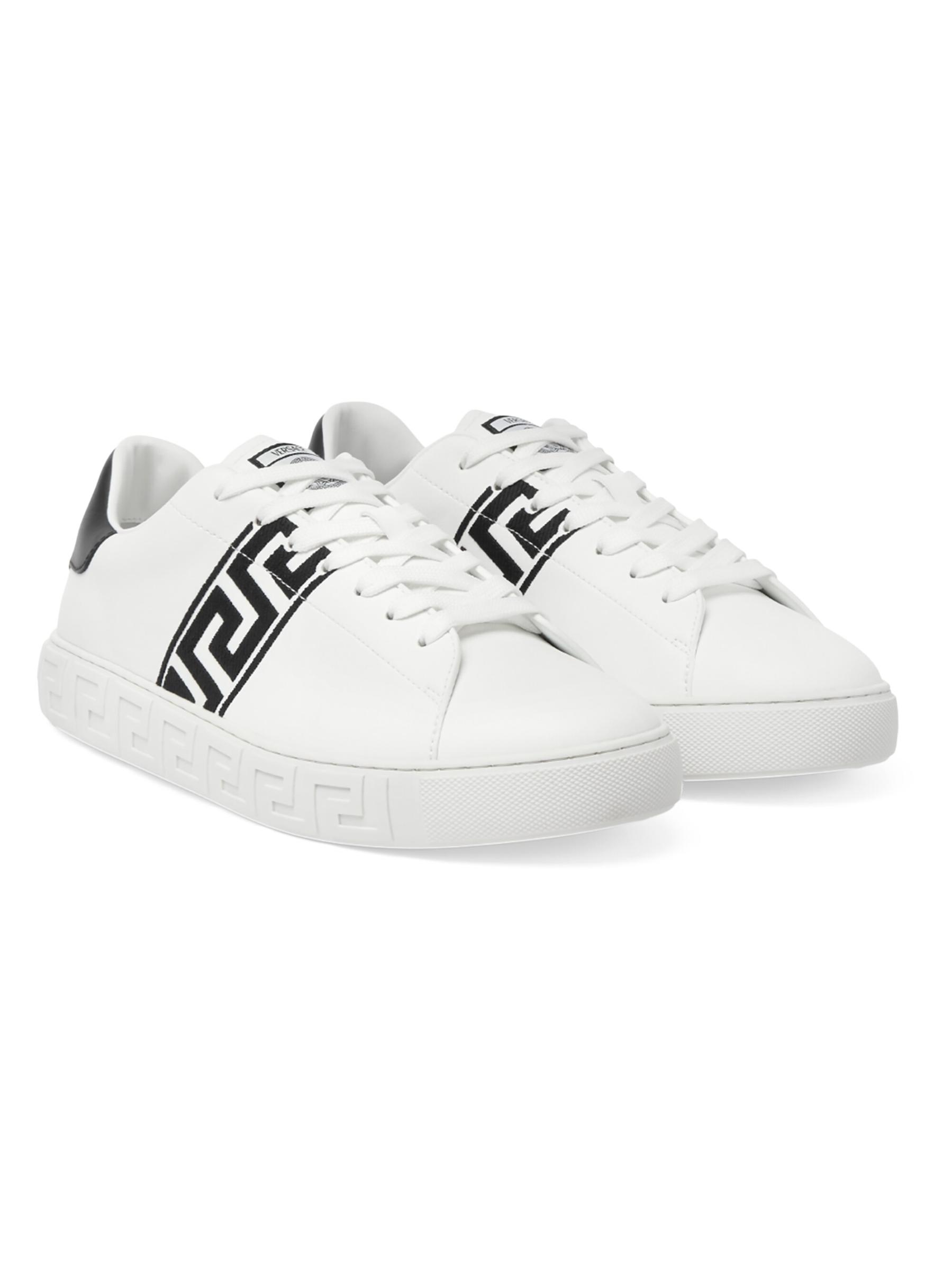 Shop Versace - Embroidered La Greca Leather Sneakers | Saks