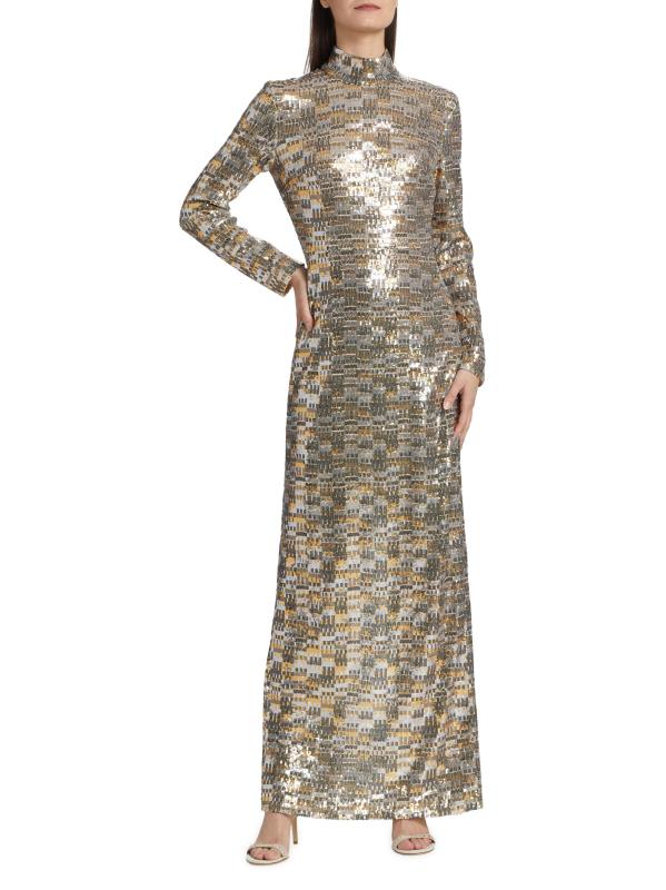 Shop Rosetta Getty Bauhaus Mesh Sequin Turtleneck Maxi Dress