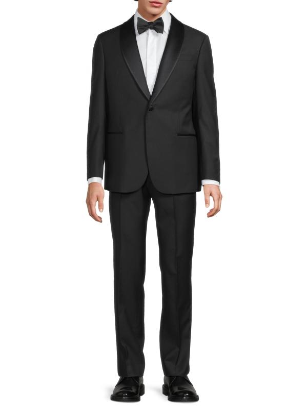 #6: بدلة توكسيدو أحادية الصدر من الصوف البكر بنقشة دقيقة - براون