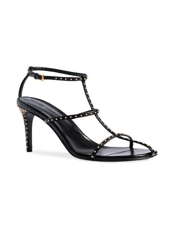 #2: صندل جلدي مرصع بقطر 75 ملم - أسود