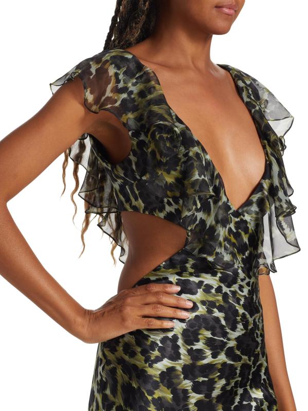 #5: فستان Malia بنقشة من الحرير بنقشة جلد الفهد - نمر كاكي