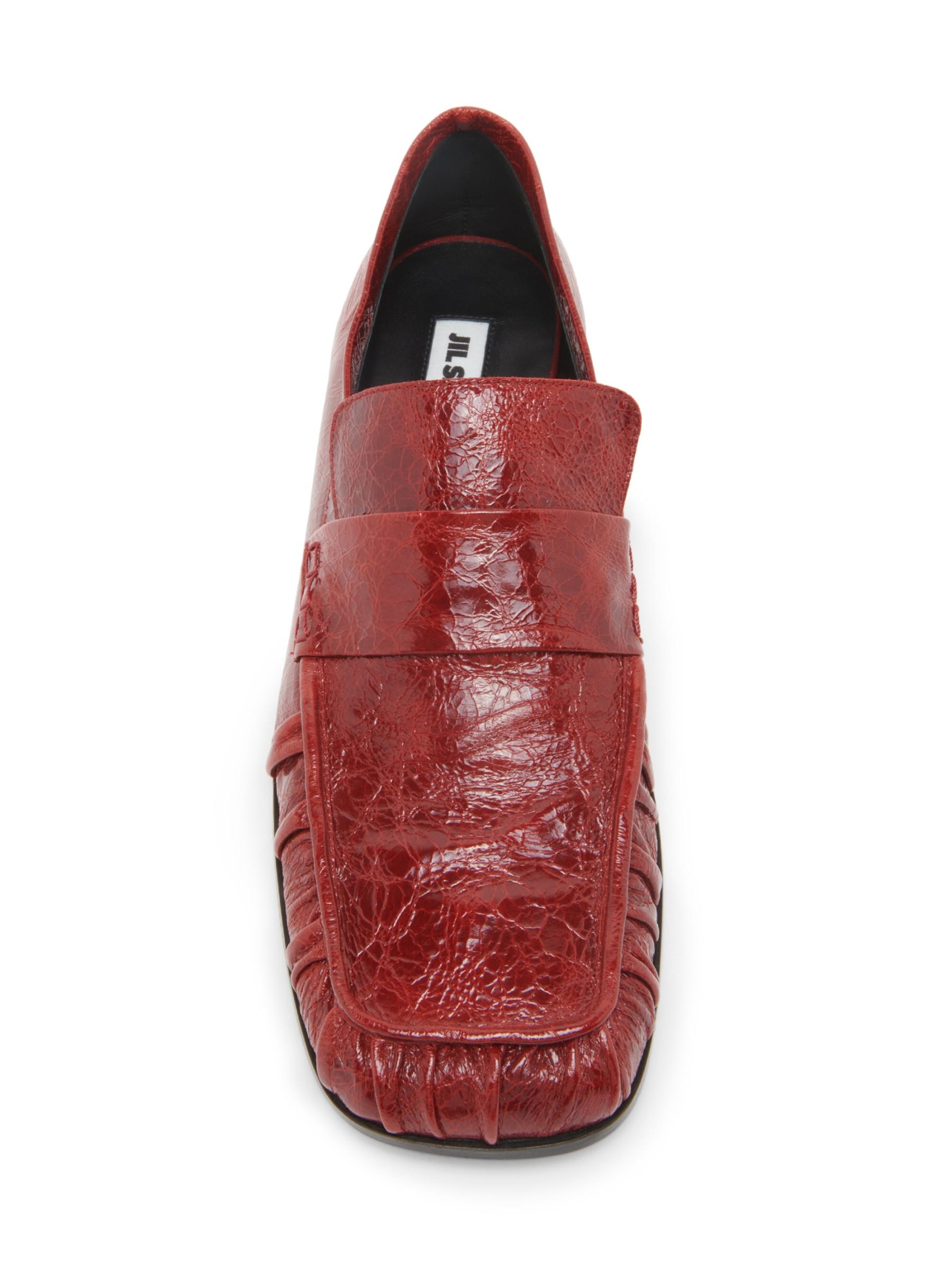 Shop Jil Sander - Crinkled Patent Leather Square-Toe Loafers