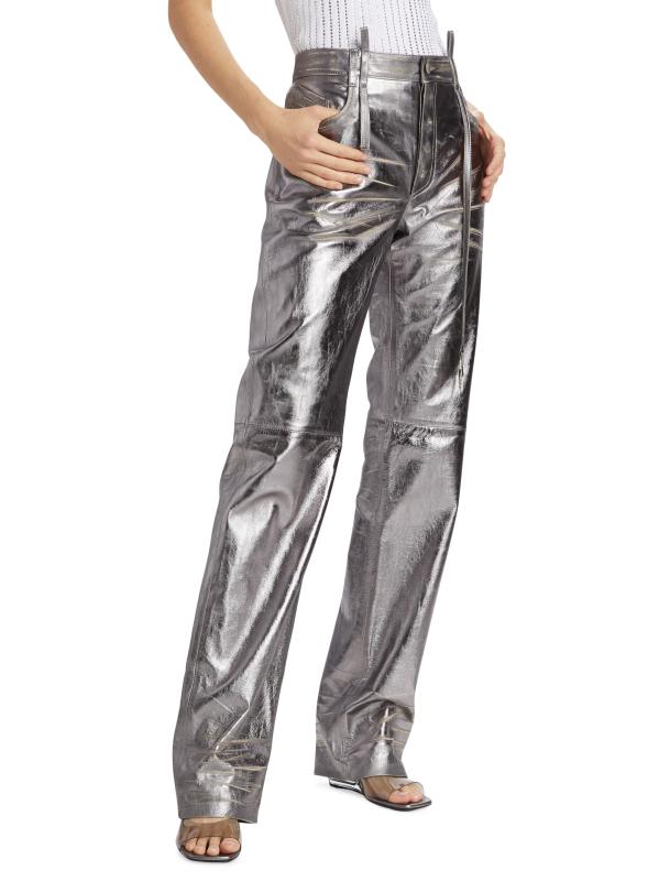 ボトムスその他 THE ATTICO FW25 LEATHER PANT (WCP00273LBT128AA 100) The Attico Metallic leather straight pants The Attico