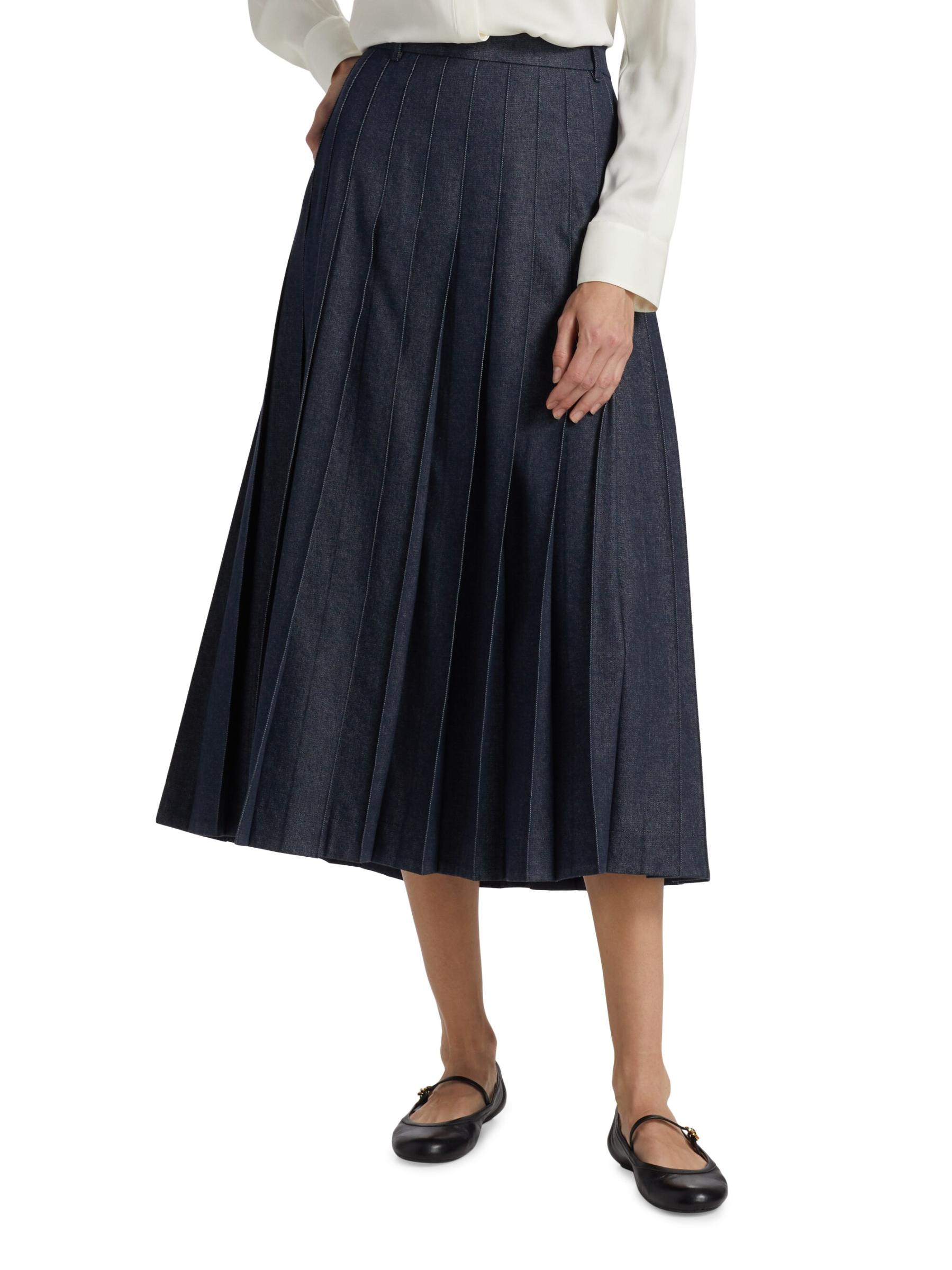 【S Max Mara】 Vale pleated denim midi skirt Shop Max Mara - Vale Pleated Denim Midi-Skirt | Saks Fifth