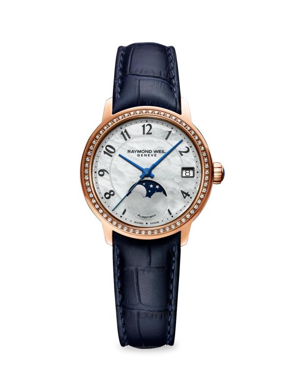 Maestro Moon Phase Diamond 
Mother-Of-Pearl Leather Watch