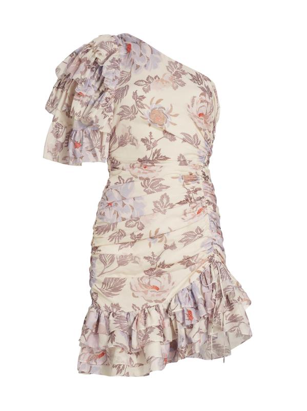 فستان Desa قصير من مزيج القطن بكشكشة غير متماثل