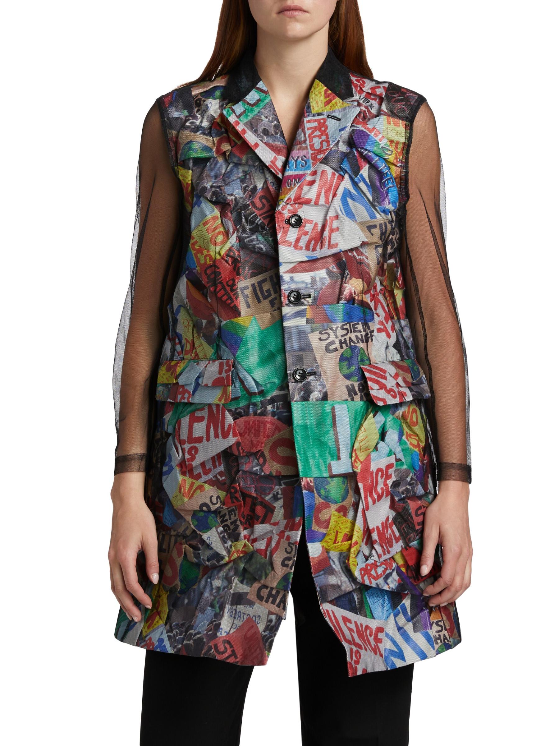 Shop Comme des Garçons - Mesh Layered Sign-Print Jacket