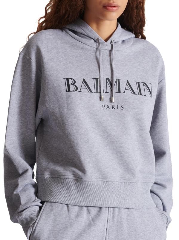 BALMAIN ロゴプリント パーカー BALMAIN バルマン パーカー コットン ホワイト ブラック メンズ