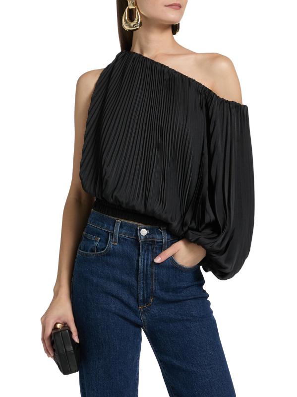 #2: بلوزة مارا بثنيات بكتف واحد - أسود
