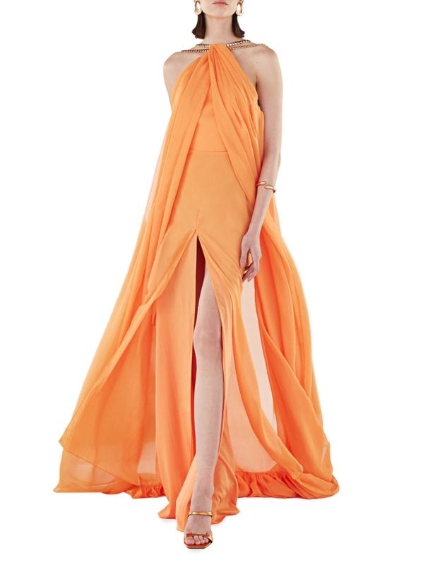 Shop OZGUR MASUR Layered ChainLink Strap Gown Saks Fifth Avenue