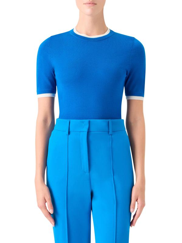 #2: سترة Trompe l
Oeil من الصوف ذات الطبقات - كريم كوبالت بلو