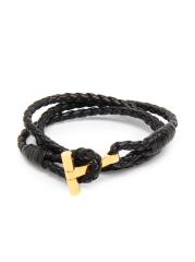 【関税込み】TOM FORD T-braided leather bracelet Black Braided T Leather Bracelet by TOM FORD on Sale
