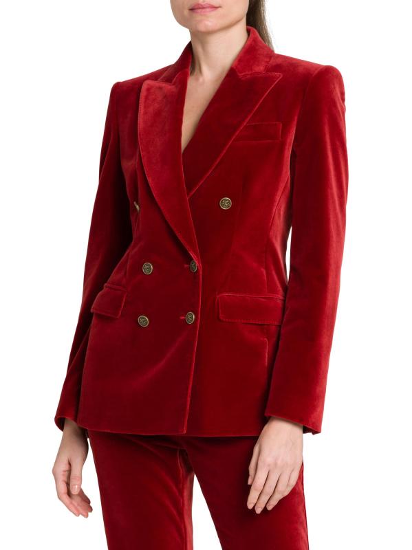 #2: بليزر مخملي مزدوج الصدر - أحمر داكن