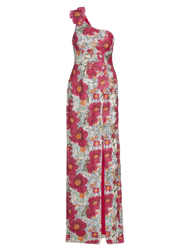 فستان عامودي مزين بالترتر بكتف واحد