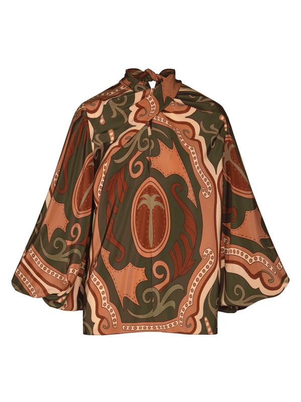 بلوزة ميكايلا من الحرير بتصميم تجريدي على شكل جزر معقدة