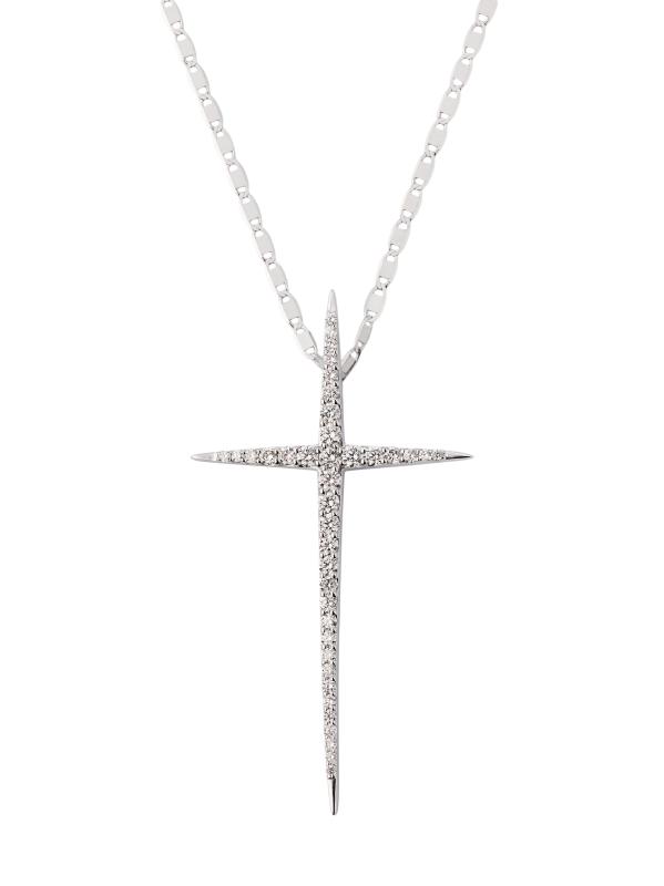 Flawless 14K White Gold 
0.27 TCW Diamond Skinny Pointed Cross Pendant Necklace