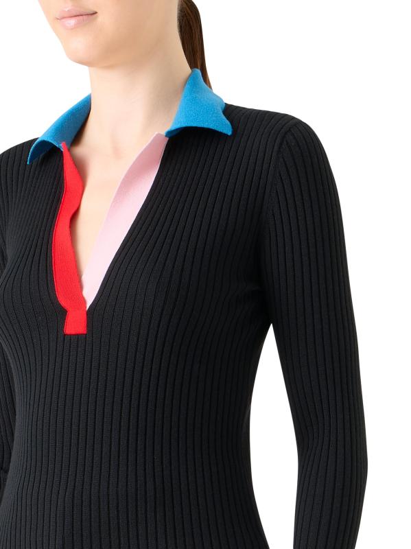 #5: بلوزة بولو محبوكة من الصوف الملون - بلاك مالتي