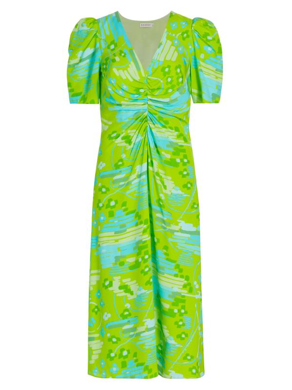 فستان ماسي بتصميم هندسي متوسط بأكمام منفوخة