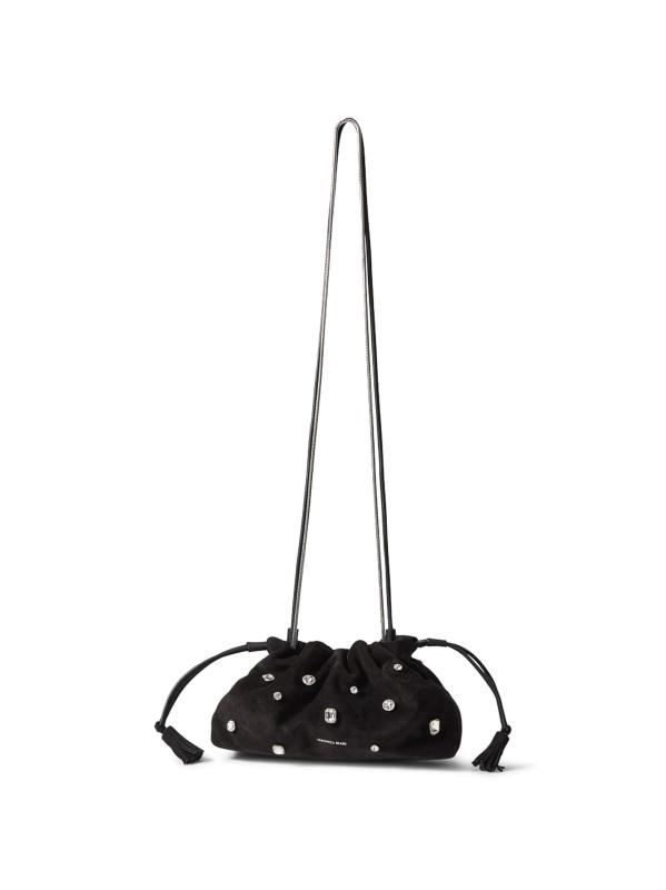 #2: حقيبة كتف صغيرة من الجلد السويدي الكريستالي - أسود