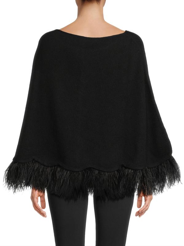 #4: بونشو من الكشمير مزيّن بالريش - أسود