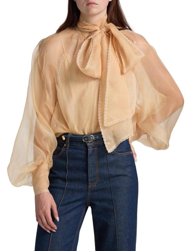 #2: بلوزة أورجانزا الحريرية المطرزة من Memento - بني داكن