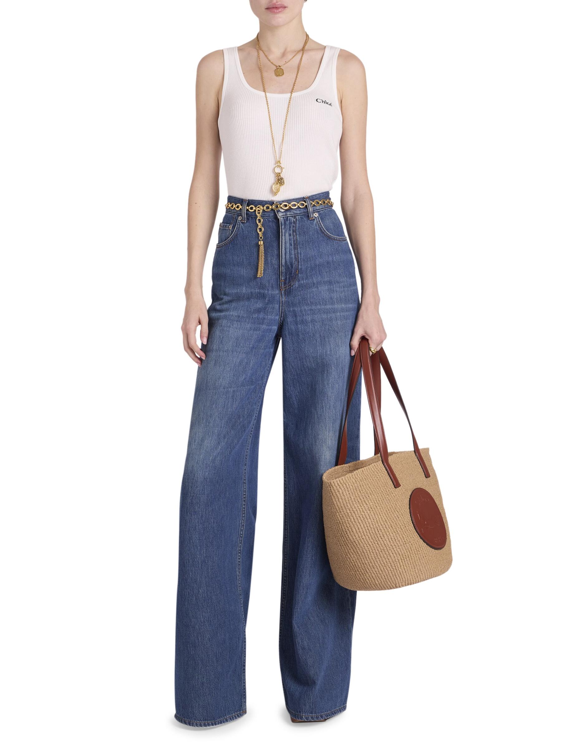 送料関税込【CHLOE】ホースメダルバスケット ラフィアトート Chloé - ホースメダルラフィア＆レザーバスケットトートバッグ