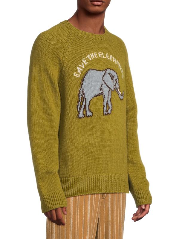 #3: سترة برقبة مستديرة من الكشمير على شكل فيل - زيت الزيتون الداكن متعدد الألوان