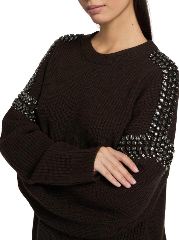 #5: سترة كبيرة الحجم من صوف ميرينو مزيّن بالكريستال المضلع - أعمق لون بني