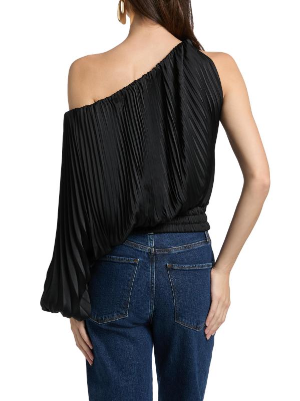 #4: بلوزة مارا بثنيات بكتف واحد - أسود
