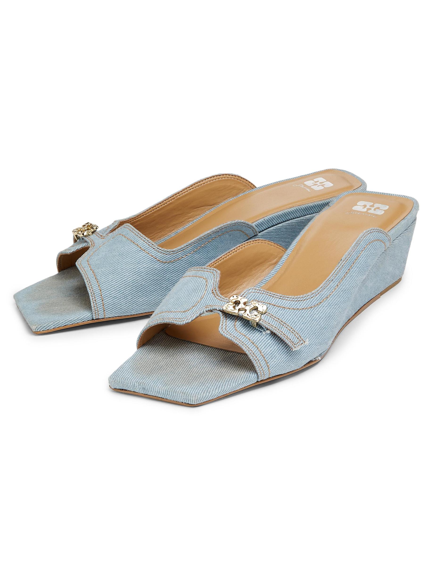 Shop GANNI - Butterfly Wedge Denim Mule Sandals | Saks Fifth