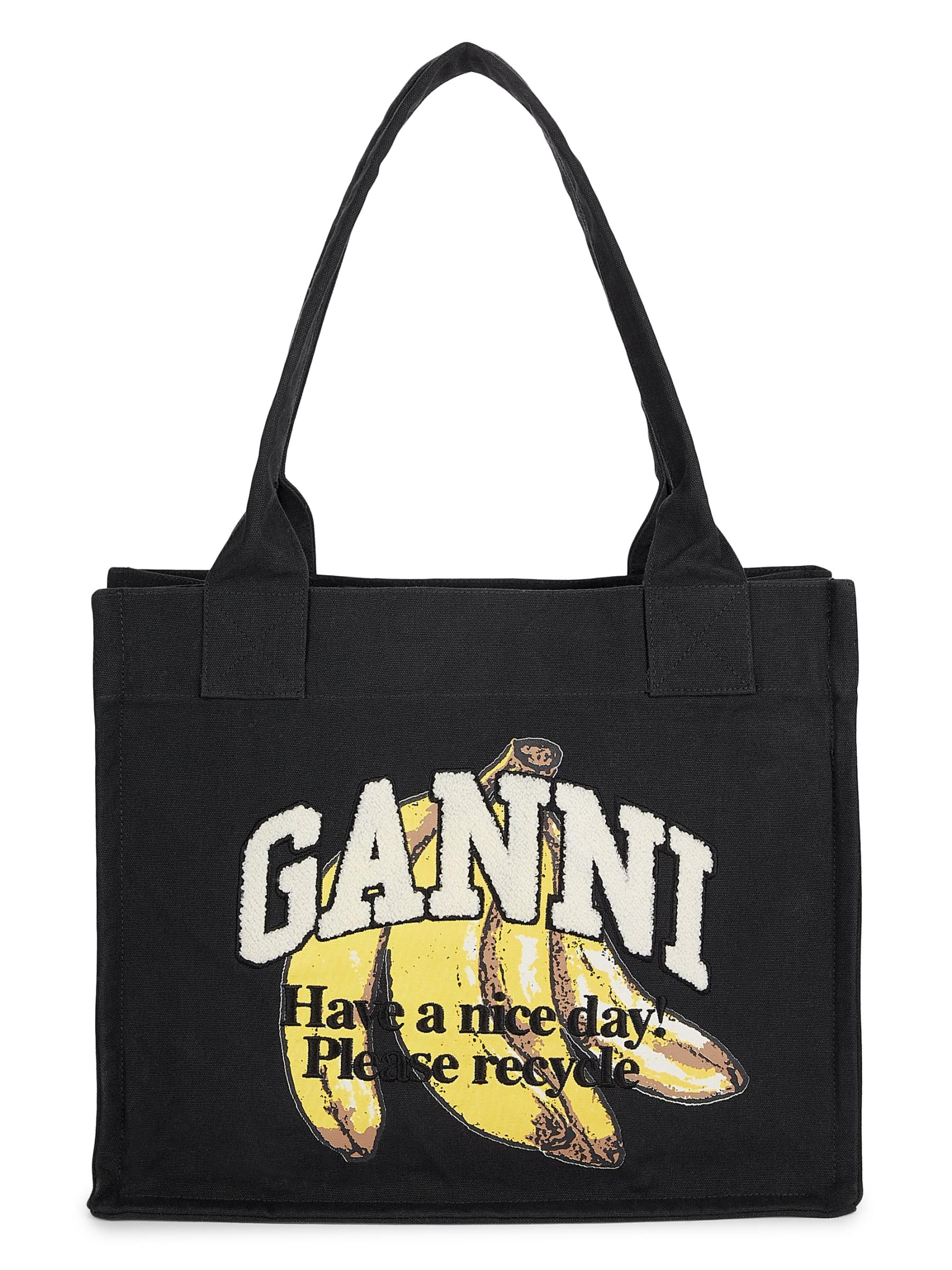 【GANNI】ブラックコットンバナナプリントトート【関税込み】 GANNI - ラージ・イージ・ショッパー バナナ・プリント を