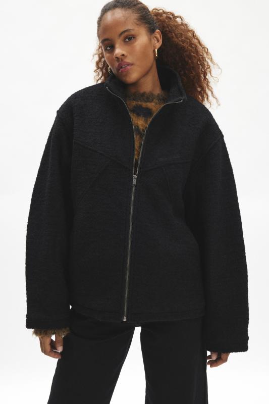 【ザラ ウーマン】ウール ブレンド ジップアップ ノーカラー コート S 黒 ZARA ウーマン】ウール ブレンド ジップアップ ノーカラー