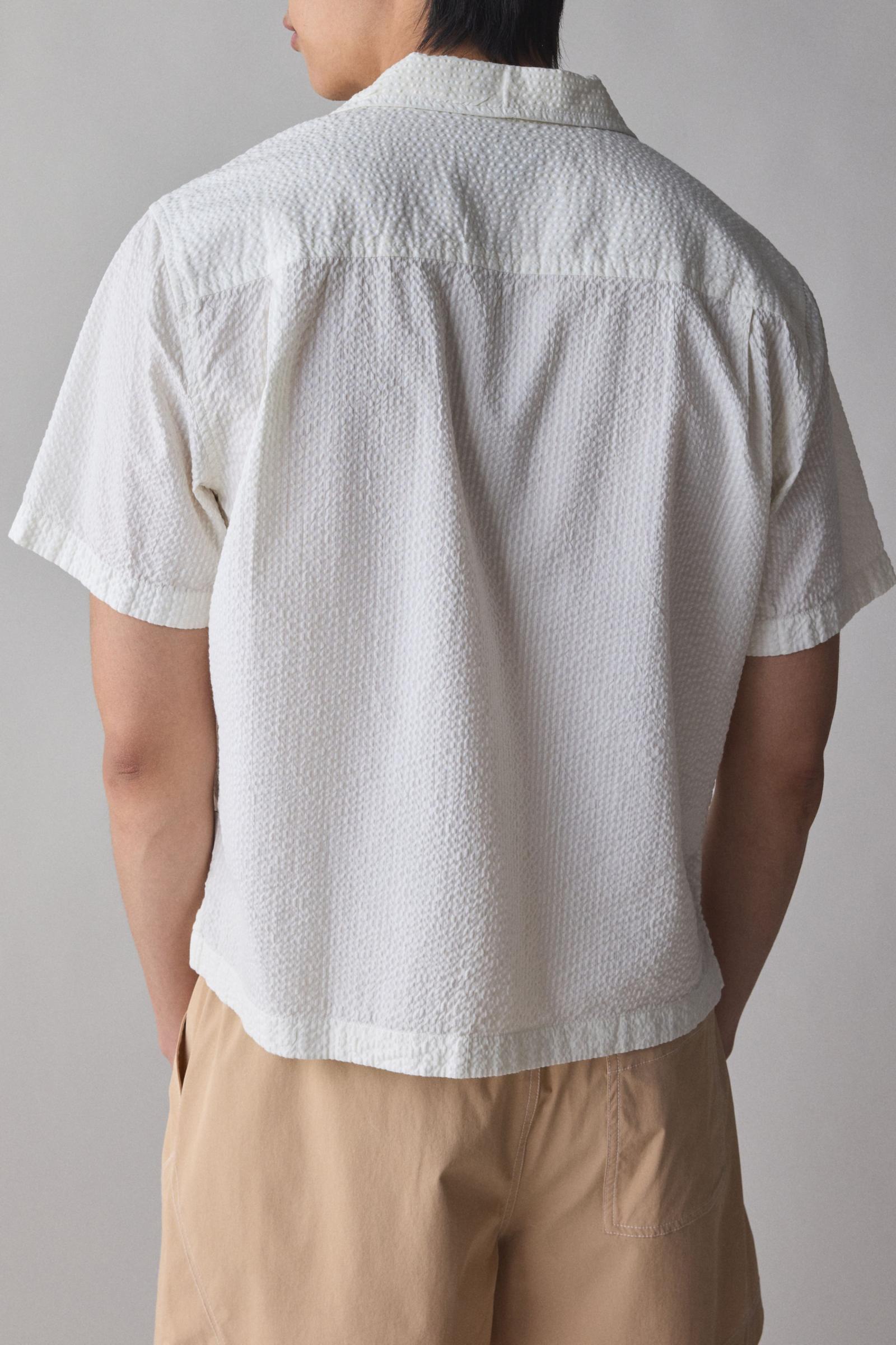 [ NERDY ]★24SS★韓国人気★Seersucker Short Sleeve Shirt Sky Blue Seersucker Stretch Button Down Short Sleeve Shirt