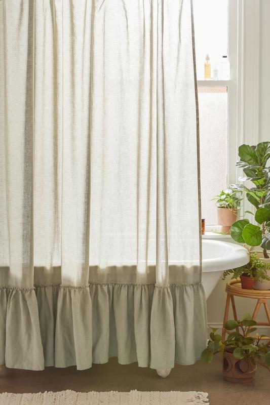 Palmer Linen Blend Ruffler Shower Curtain Urban Outfitters Singapore Palmer Linen Blend Ruffler Shower, Cream Ruffle Shower Curtain