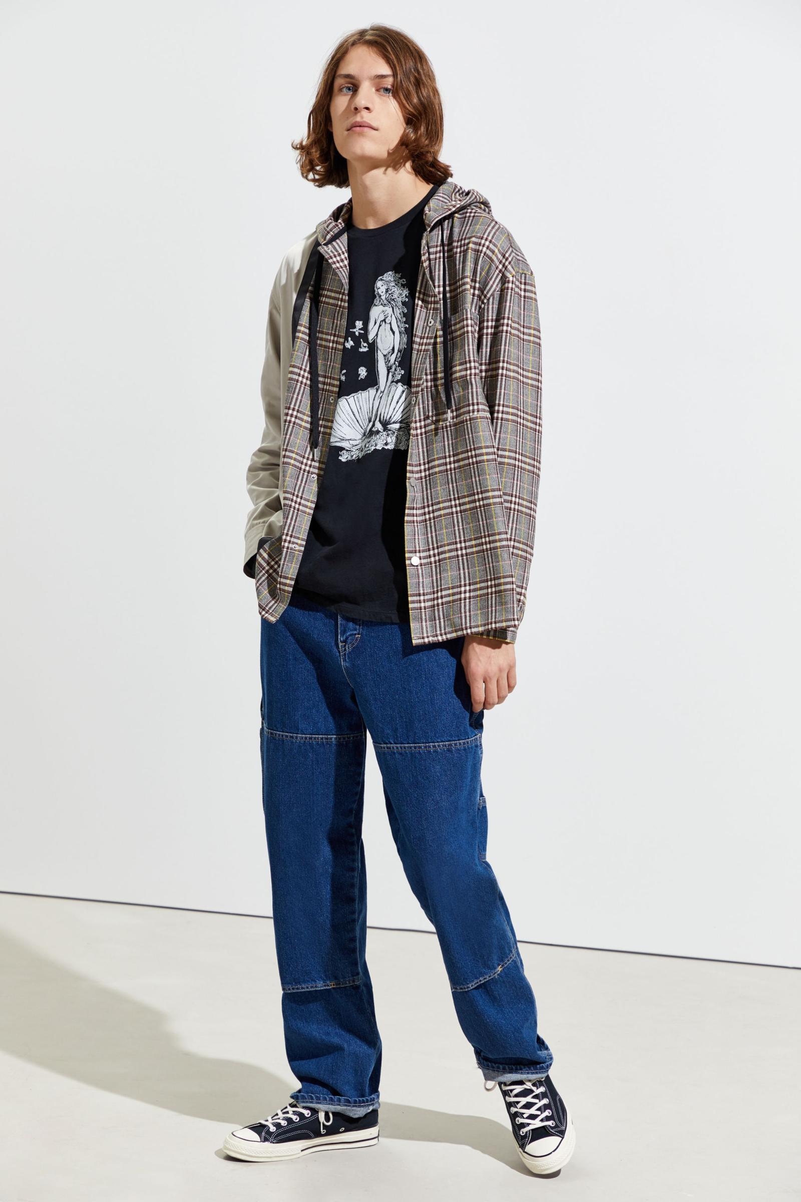 urban outfitters uo 男士格纹连帽衬衫外套