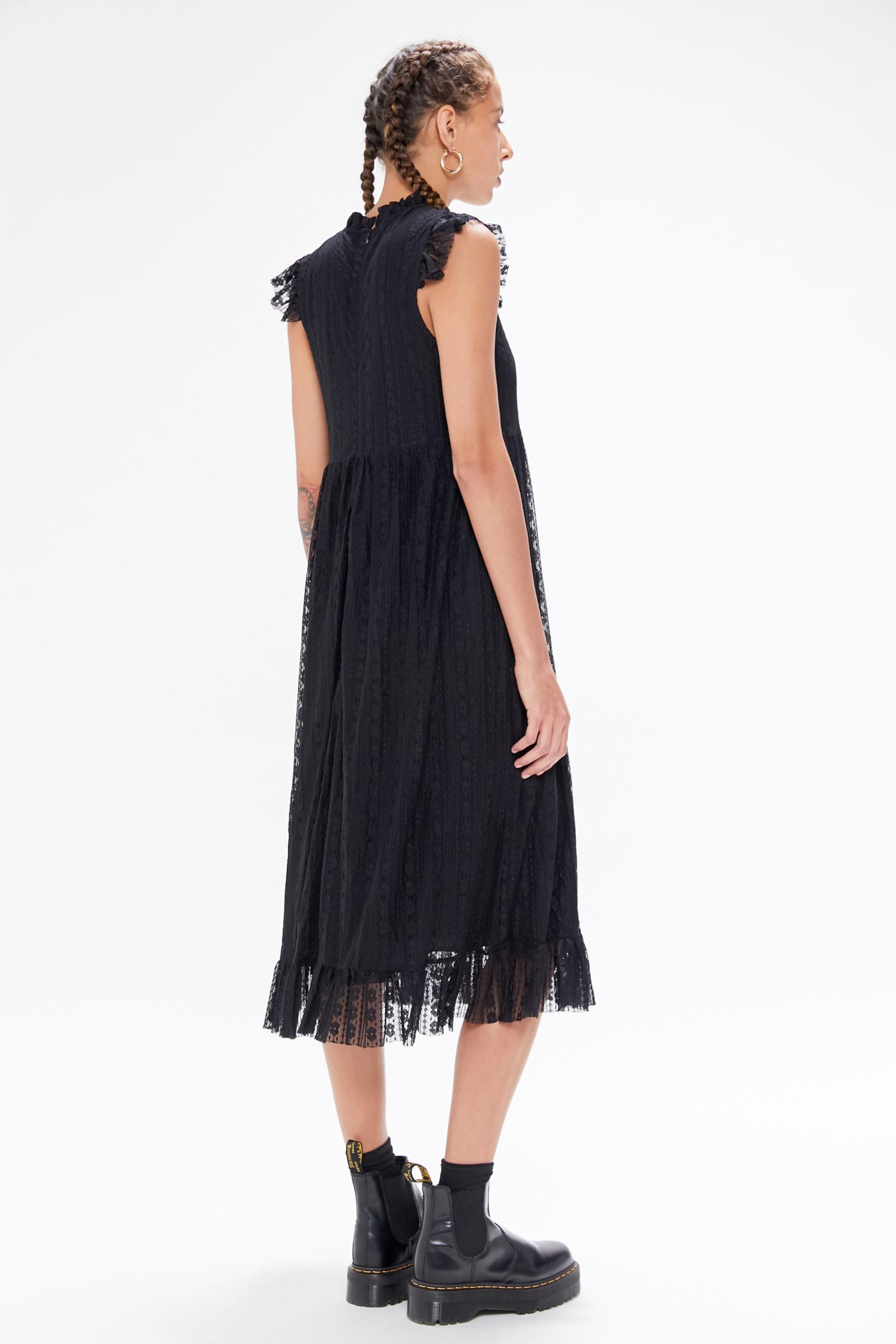 uo gabby ruffle babydoll midi dress