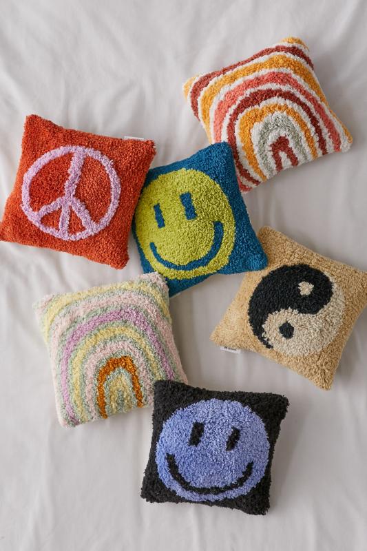 Happy Face Tufted Mini Throw Pillow Urban Outfitters Australia