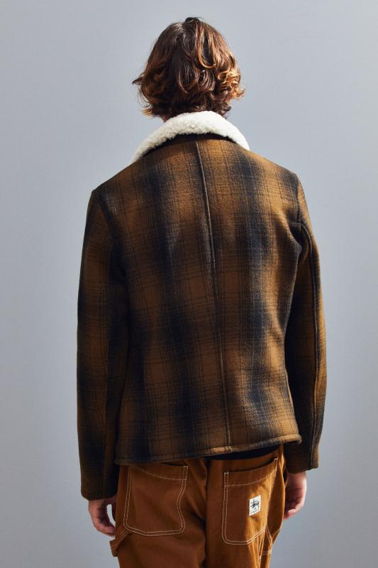 Schott Wool Plaid Car Coat Urban Outfitters Singapore