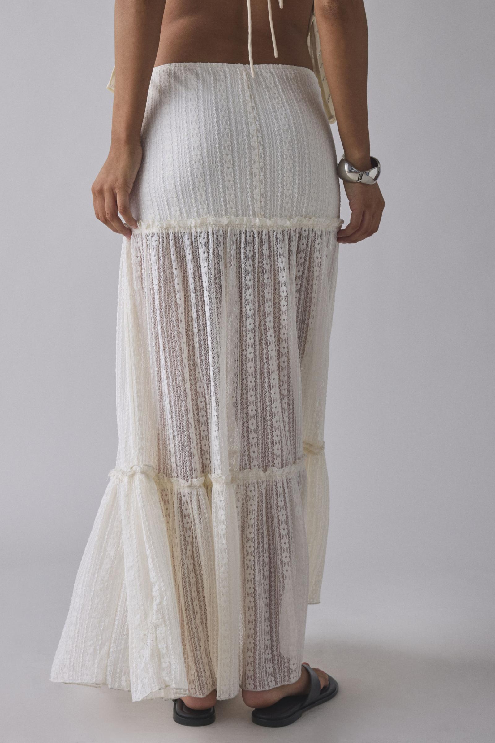 Kimchi Blue Gianna Yoked Semi-Sheer Lace Pleated Maxi Skirt