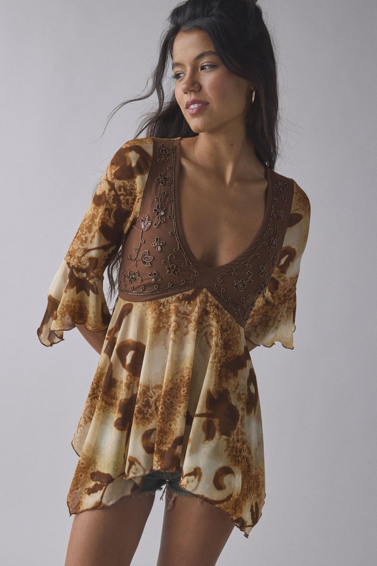 Kimchi Blue Stevie Beaded Embroidered Babydoll Top | Urban