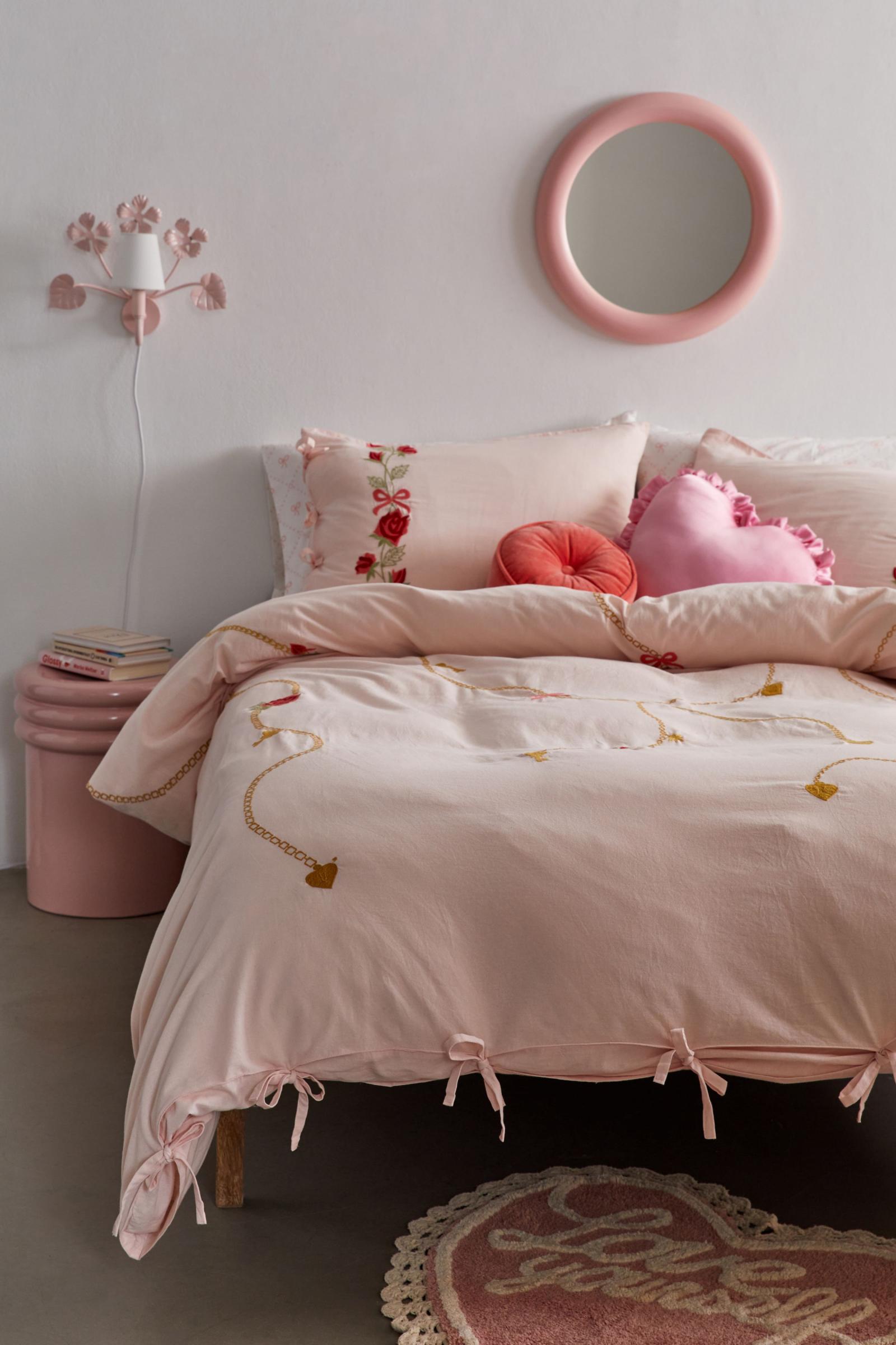 値下king duvet cover 布団カバー キング ピンク刺繍 綿インド製