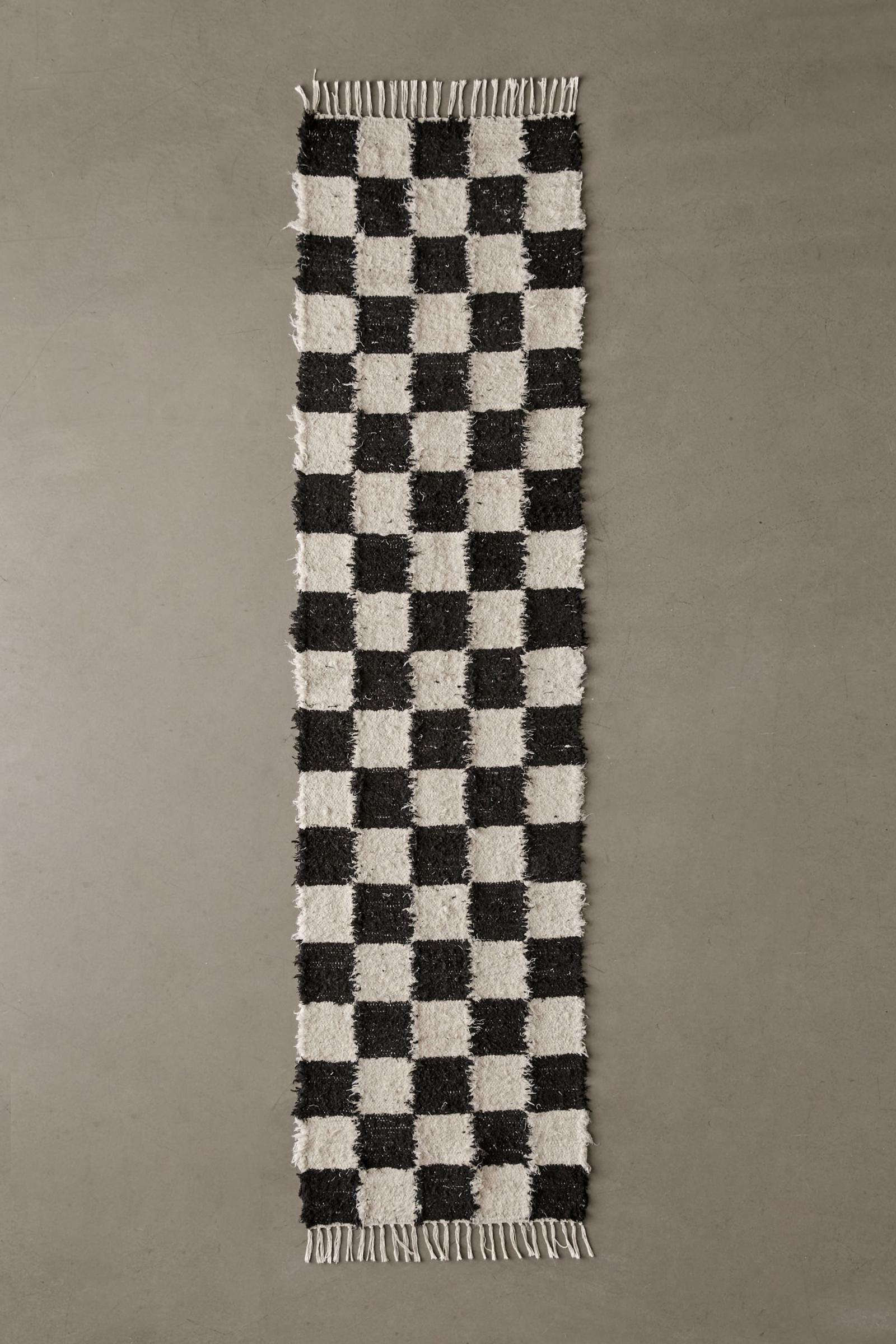 Urban Outfitters Checkerboard Woven Shag Rag Rug