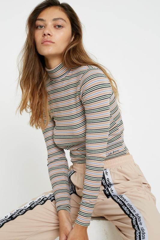 striped mock neck top
