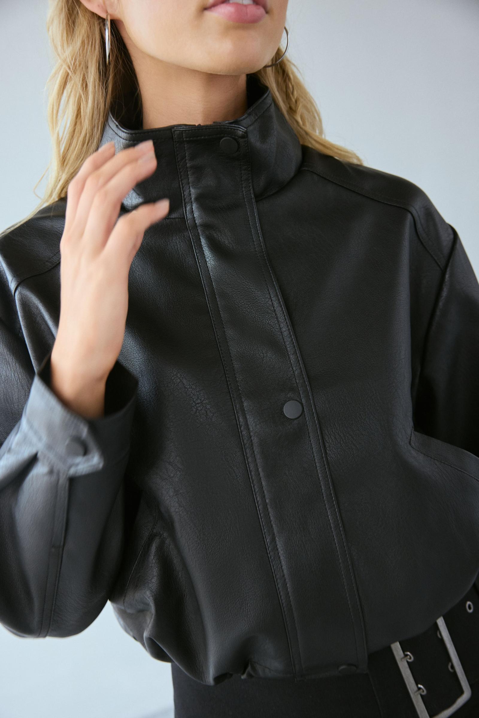 【Miseki SEOUL】24FW★ Leather zip-up jacket Men's PU Faux Leather Zip-Up Motor Varsity Bomber Jacket